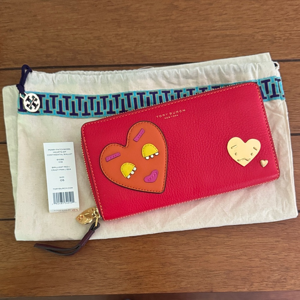 Tory Burch Red Wallet with Heart Accents - NWT Retailed for $328